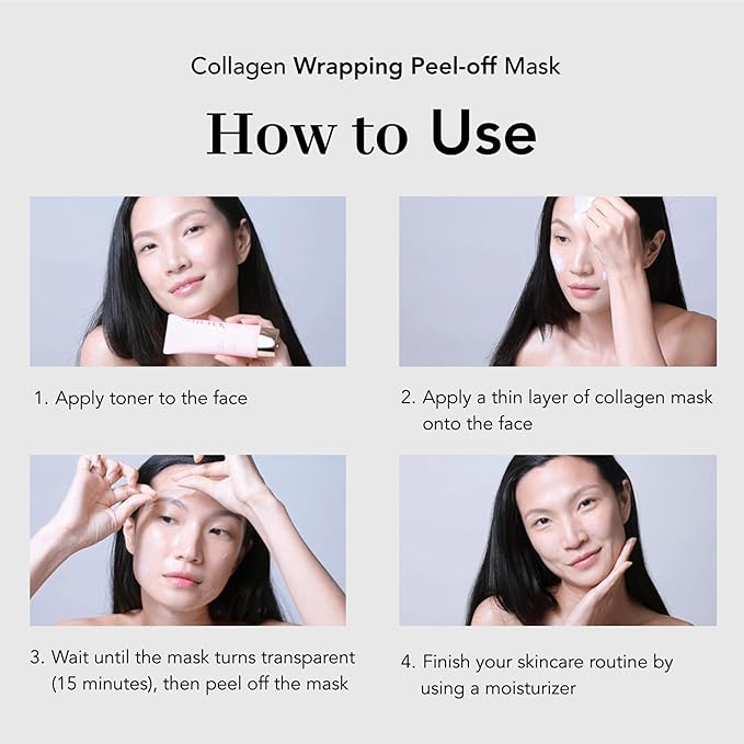 NOWATER Collagen Wrapping Mask, Elasticity Improving, Hydrating, Firming - Hydrolyzed Collagen & Peptide, Glass Skin Peel Off Mask, Korean Skincare for Face (2.4 fl.oz)