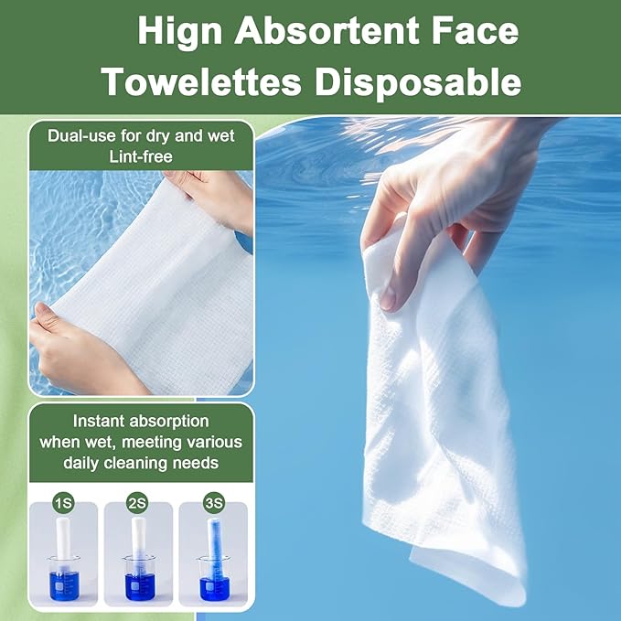 Face Towels Disposable, 12” x 10” Biobased Facial Towelettes, Large Soft & Thick Dry Wipes for Gentle Skincare, Face Washing & Makeup Removal, Lint-Free Clean Facial Towels, 50 Count