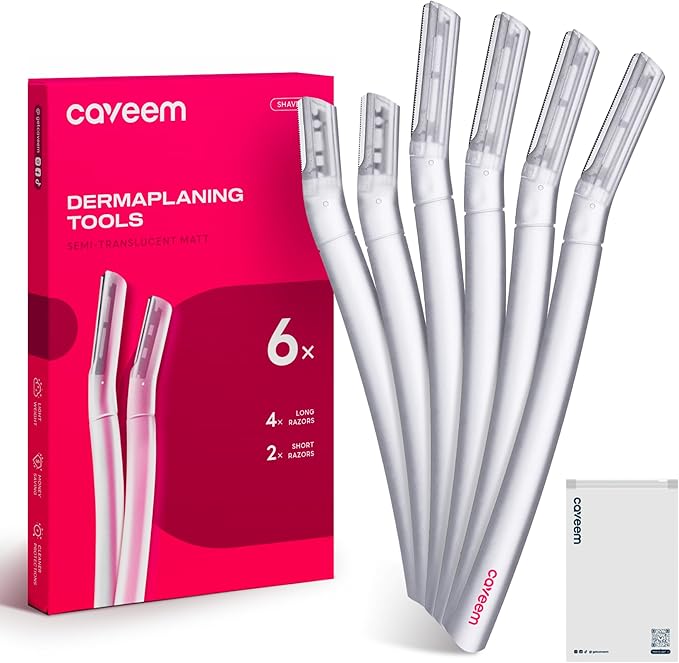 CAVEEM Dermaplane Razor for Women, Dermaplaning Tool - Face Razors for Women and Men, Eyebrow Trimmer and Facial Hair Removal Shaver, Gentle Exfoliation Blades Epilator for Men (6 Count)