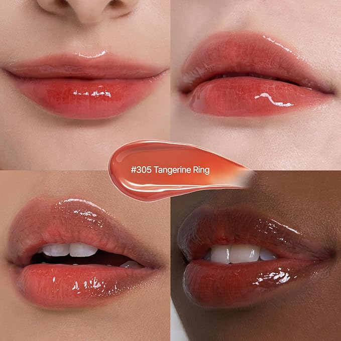 Laka Jelling Nude Gloss, 4.5g/0.15oz, Sheer Hydrating Lip Oil with No Stain, Non-Sticky, Nourishing Gloss for a Fresh, Glowy Look, Vegan, Clean Beauty Makeup, K-Beauty (#305 Tangerine Ring)