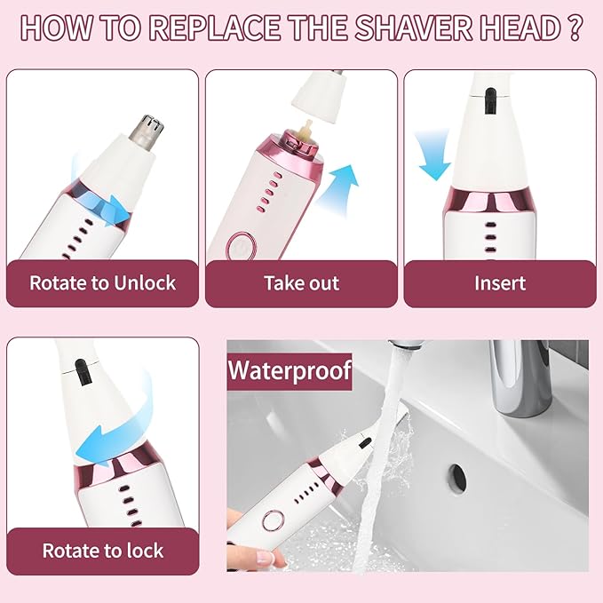 Mendaping Nose and Ear Hair Trimmer for Women Men,2 in 1 LED Display Eyebrow Hair Trimmer with USB Rechargeable,2025 Portble Waterproof Facial Hair Removal with Dual-Edge Blades for Travel (Pink)