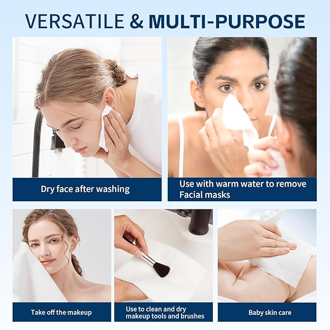 Towels XL, 100% Biobased Face Towel, Disposable Face Towelette, Thick Face Towel for Sensitive Skin, Makeup Remover Dry Wipes, Ultra Soft, Gentle Facial Cleansing Cloths1 Pack, 50 Ct