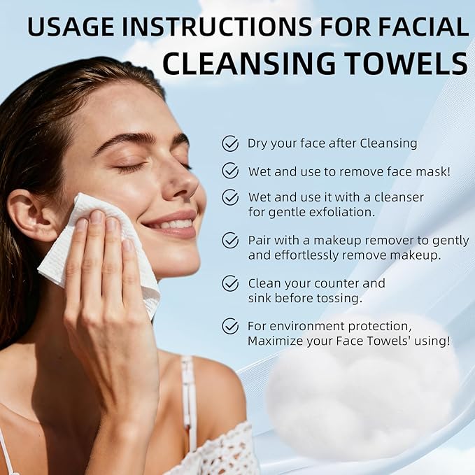 SilkenVive Disposable Face Towel XL (50 Count, 25x30cm) – Ultra Soft Lint-Free Facial Towels for Women Cleansing, Makeup Remover Dry Wipes, Travel Essentials, Bathroom & Guest Room Beauty Products