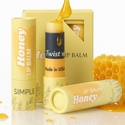 Natural Honey Lip Balm - 100%-grassfed Beef Tallow, Organic Raw Honey & Argan Oil - Ultra Moisturizing, Conditioning, No Paraffin, Non Toxic, all Natural - 3 Pack (3x0.15 oz) Untinted