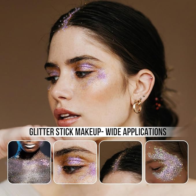 Brzeaf Waterproof Purple Glitter Stick, Shimmery&Long Lasting, Christmas Chunky Glitter for Face/Body/Hair/Eyes, Singer Concert Music Rave Festival, Glitter Stick Makeup for Women Men