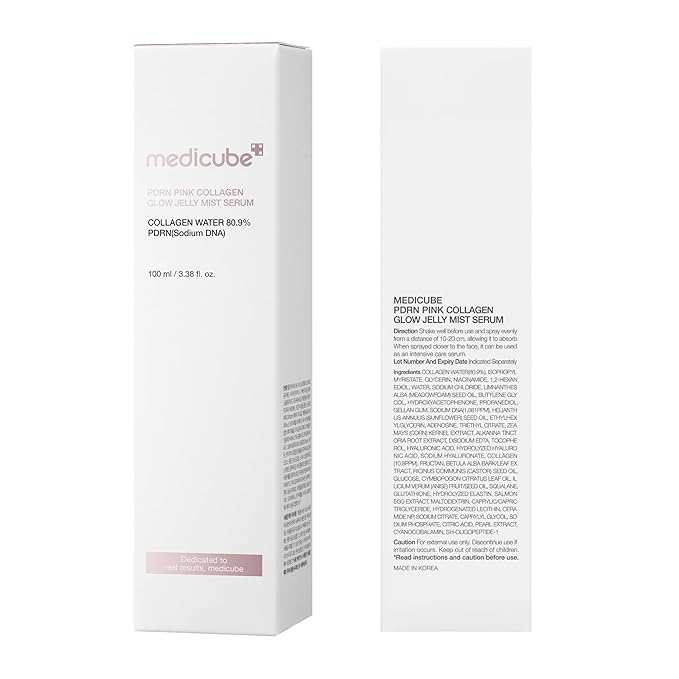 medicube Pink PDRN Collagen Glow Jelly Mist Serum | Dual-Texture Mist Serum with Niacinamide, Glutathione, Ceramide & Hyaluronic Acid | Lightweight for Deep Hydration, Radiance & Plump-Looking Skin