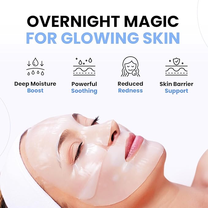 BLOOMORA Hyaluronic Acid & Collagen Face Mask Overnight, Hydrogel Hydrating Facial Mask, Moisturizing & Tightening Low Molecular Solution, Collagen Skincare, Face Care & Self Care for Women 34g*4ea