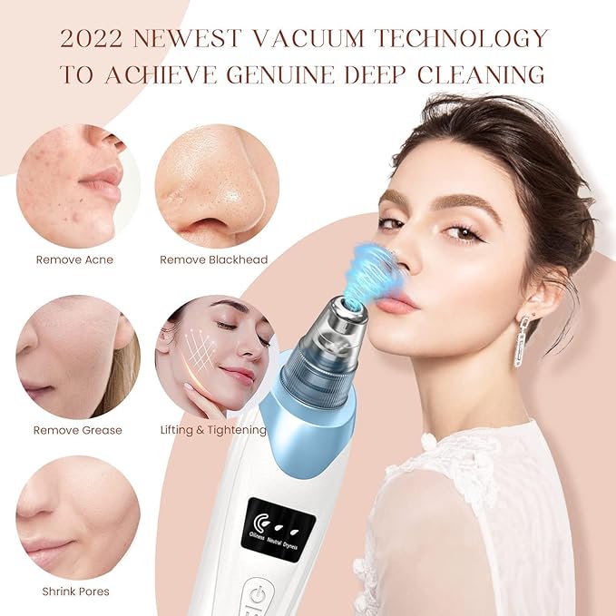 2025 Blackhead Remover Pore Vacuum,Facial Pore Cleaner-5 Suction Power,5 Probes,USB Rechargeable Blackhead Vacuum Kit Electric Acne Extractor Tool for Adult