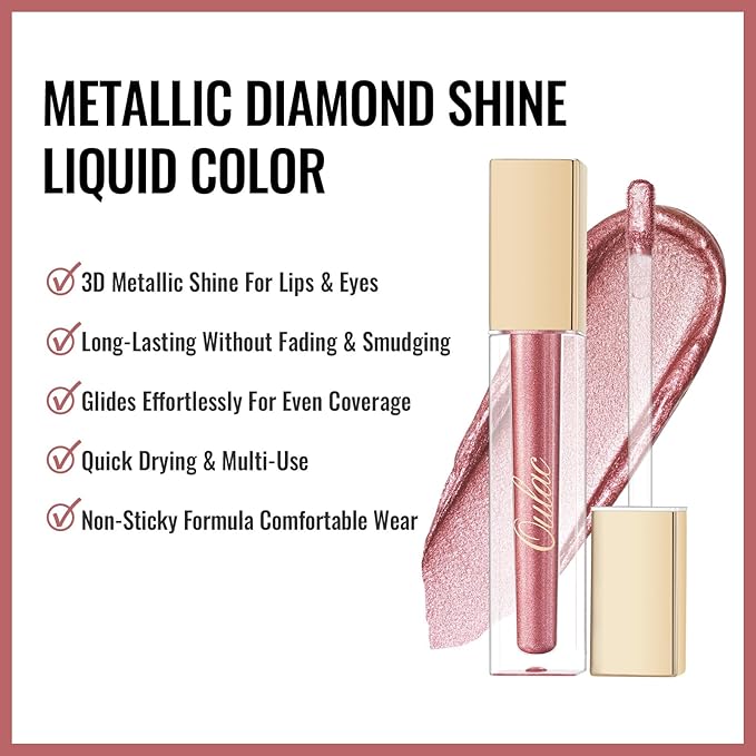 Oulac Metallic Liquid Lipstick - Mauve Pink Lip Gloss for Women, Shimmer Lip Makeup, Long Lasting Waterproof, High Impact Lip Color, Oil-Based Formula, Transfer Proof, Vegan MD04