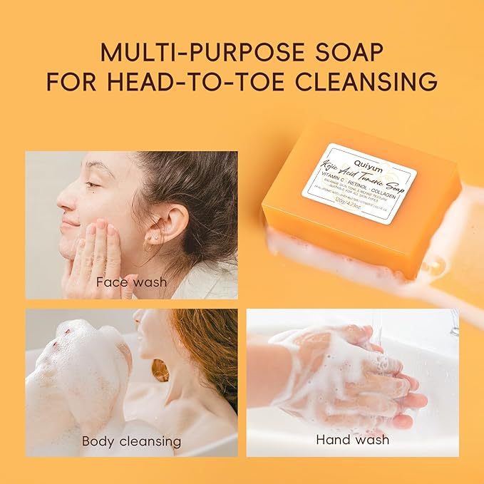 Kojic Acid Turmeric Soap, Dark Spot Remover for Face, Facial Skin Care Products, Even Skin Tone, Moisturizing & Nourishing, 3 Pack+ African Net Sponge, Christmas Gift Stocking Stuffers