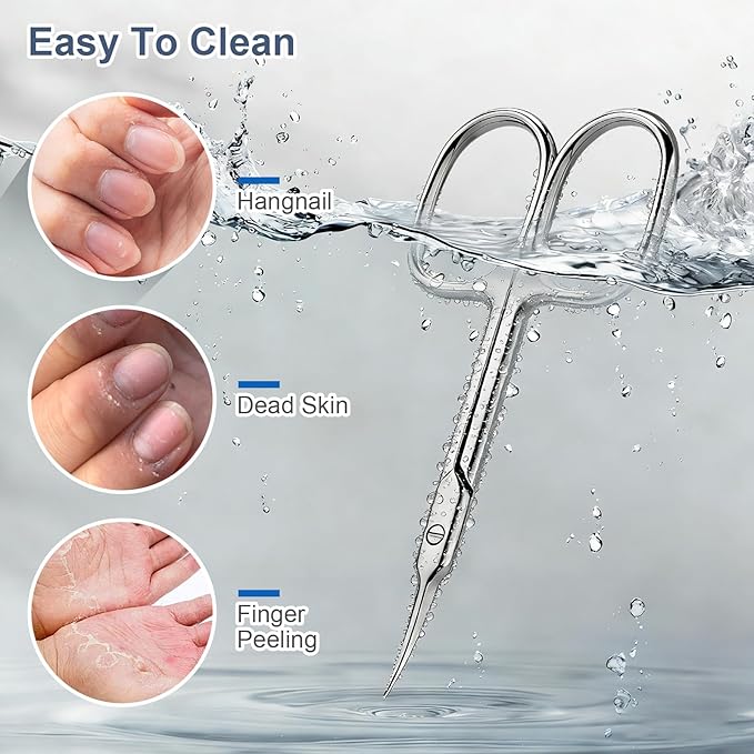 ESVIENS Cuticle Scissors, Extra Fine Curved Nail Scissors for Men Women, Professional Small Grooming Scissor for Eyebrow, Eyelash, Manicure and Pedicure (Silver)