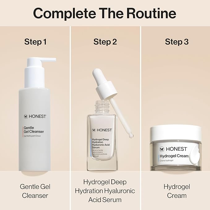 Honest Beauty Hydrogel Deep Hydration Hyaluronic Acid Serum, Moisturizes Plumps, Hypoallergenic, Fragrance-Free, Vegan, Gentle for Sensitive Skin, 1 fl oz