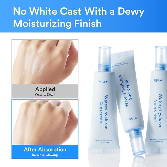 Abib Watery Hyaluron Sunscreen Moisture Tube Broad Spectrum SPF 30 1.69 fl oz / 50ml | Korean Suncreen Suncare Sunblock No White cast Hyaluronic Acid Niacinamide Vitamin C Collagen