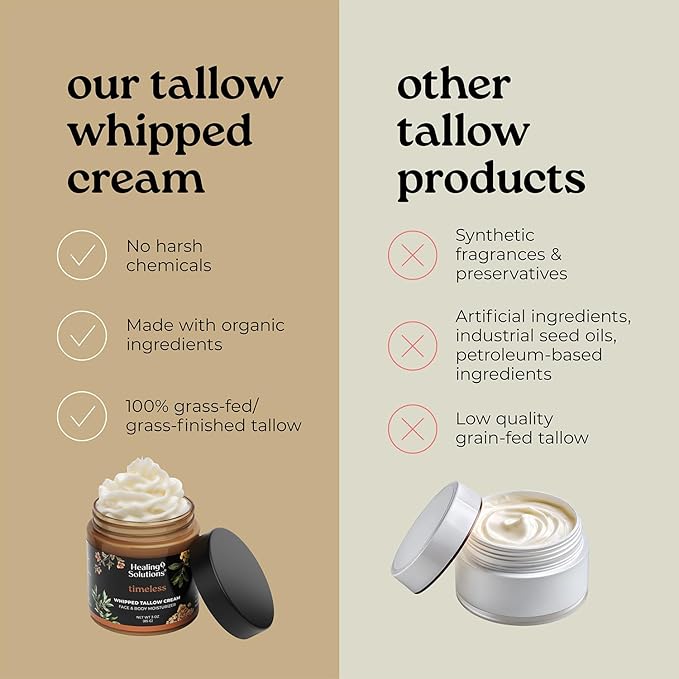 Healing Solutions - Whipped Tallow Balm, Frankincense, Myrrh & Sandalwood Scent, Grass Fed/Grass Finished Beef Tallow w/Organic Jojoba & Manuka Honey for Skin, Face & Body, All Natural Moisturizer