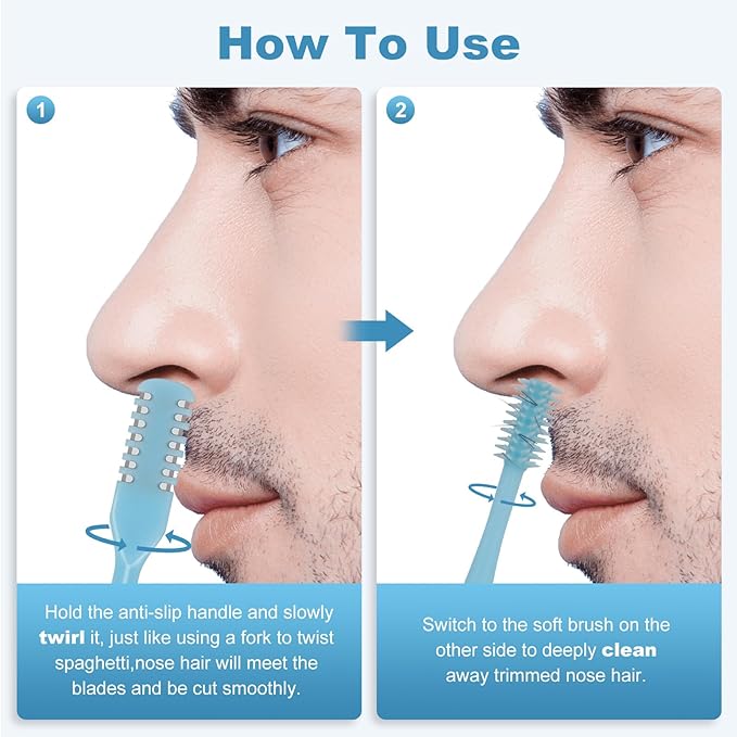 5PCS 2-in-1 Nasal Hair Cutter, Upgrade Manual Double Sided Nose Hair Trimmer Cutter for Women and Men 360°Rotating Nose Hair Remover Grooming Tool knife Razor Portable Nostril hair kit (Sky Blue)
