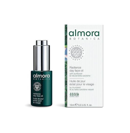 Almora Botanica Radiance Day Face Oil 15mL | Hydrating & Brightening Facial Oil for Glowing Skin | Lightweight, Non-Greasy Formula with Sunflower Oil & Beta Carotene | Natural, Vegan Skincare