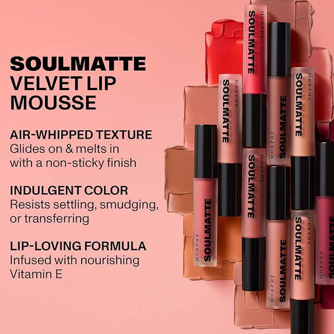 Morphe Soulmatte Velvet Lip Mousse - Air-Whipped Matte Lipstick for Women with Vitamin E to Hydrate, Soften & Smooth - Provides Long Lasting & Velvety Formula - Quick Crush (0.13 Fl Oz)