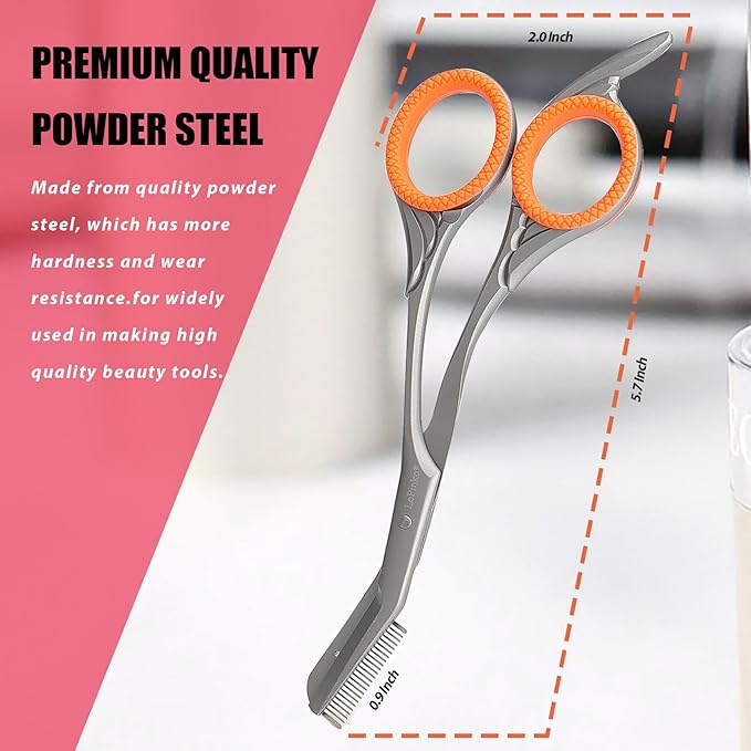 LePinko Eyebrow Trimming Scissors with Combs, Gifts For Men Women Stocking Stuffers, Black