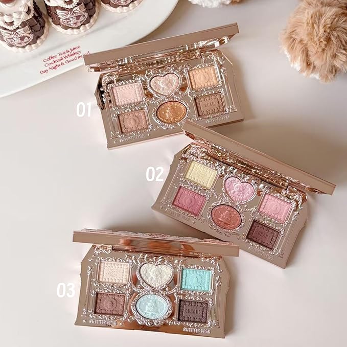 Flower Knows The Sweetie Bear Collection 6-Color Makeup Palette,Brown Eyeshadow with 4 Matte + 2 Shimmer Shades,Blendable Smooth Cute Eye Makeup,0.23 Oz(01 Buttery Croissant)