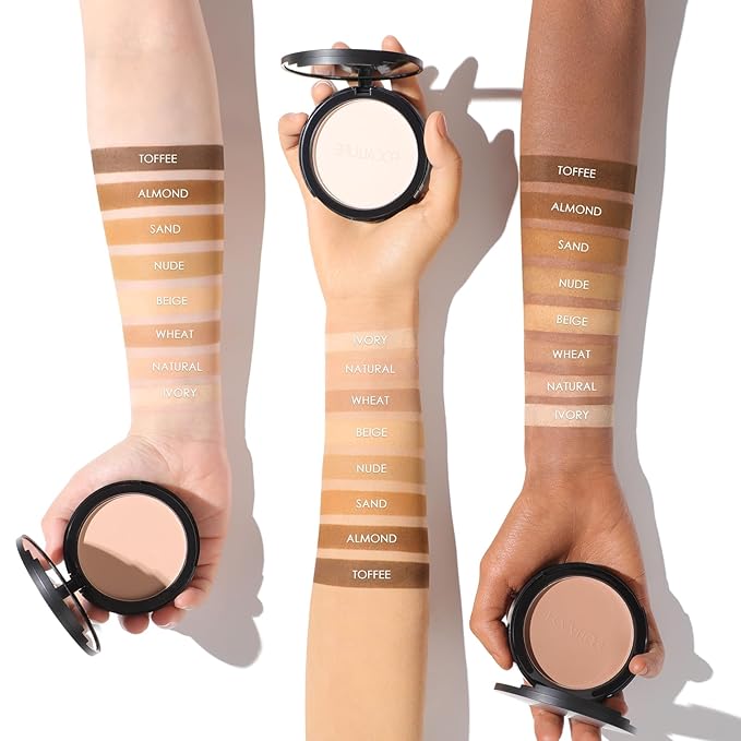 FOCALLURE Flawless Pressed Powder, Control Shine & Smooth Complexion, Pressed Setting Powder Foundation Makeup, Portable Face Powder Compact, Long-Lasting Matte Finish, Beige