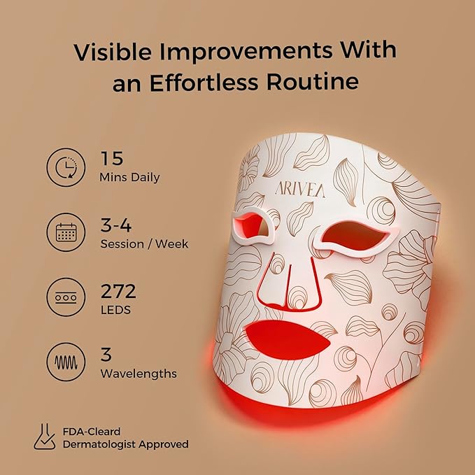 Red Light Therapy Mask for Face – Infrared Wireless LED Face Mask with 3 Modes, Portable Cordless Anti-Aging Light Therapy for Wrinkle Reduction, Acne Care & at-Home Skin (White)