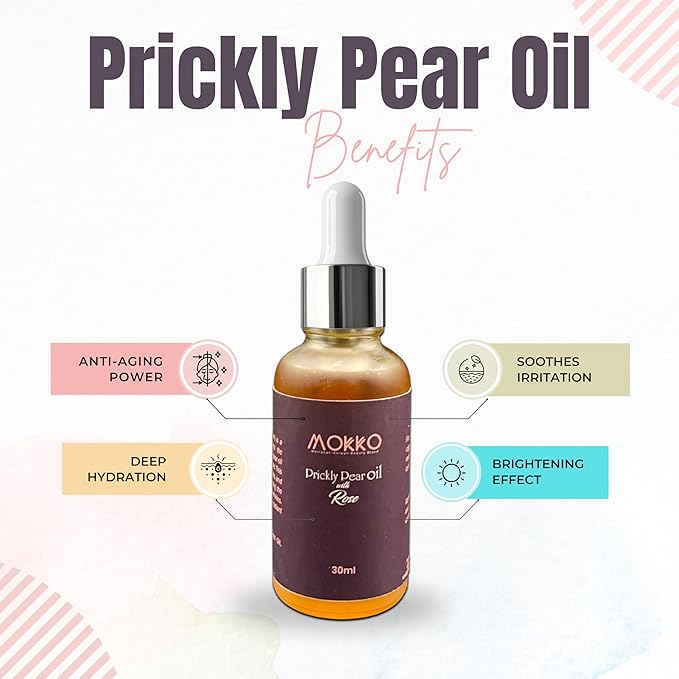 Mokko Prickly Pear Oil with Rose – Hydrating & Brightening Facial Oil with Moroccan Prickly Pear & Rose Extract – Anti-Aging, Evens Tone, 30ml