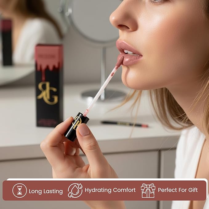 Liquid Lipstick & Lip Liner Set for Women – Smooth Matte Boujee Shade, Long-Lasting Waterproof Lipstick, Smudge-Resistant Lip Makeup, Soft Glide Liner – Vitamin E & Shea Butter