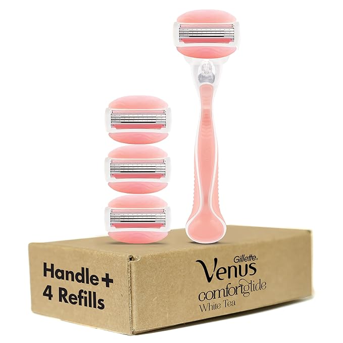 Gillette Venus ComfortGlide White Tea Women's Razor, Handle + 4 Blade Refills