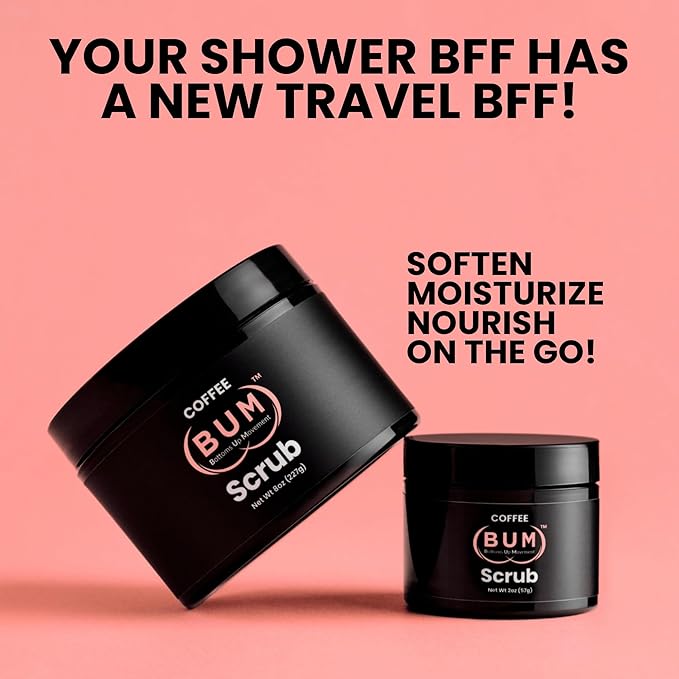 BUM Coffee Sugar Scrub for Body - Coffee Scrub Body Exfoliator with Organic Shea, Coconut Oil, Rosehip, Vitamin E & Jojoba - Moisturizing, Seductively Scented & Subtly Flavored Exfoliant (2 oz)