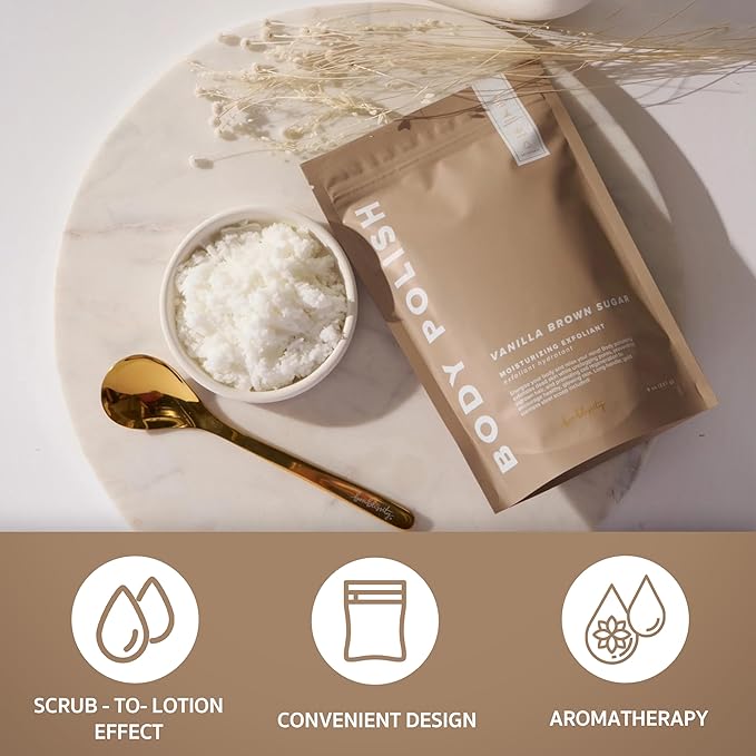 Bonblissity Body Polish, 8oz. - Ocean Mist Scented Body Scrub Exfoliator for Women, Exfoliating Sugar Scrub To Lotion Moisturizer, Gentle Exfoliant for Dry and Sensitive Skin, Handmade in USA