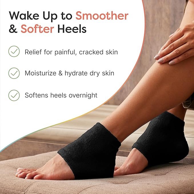 ZenToes Moisturizing Socks for Cracked Heel Treatment, Vitamin E, Olive Oil and Jojoba Oil Infused Heel Socks, Galentines Day Gifts, Self Care Gifts for Women (Fuzzy Black, Wide Width)
