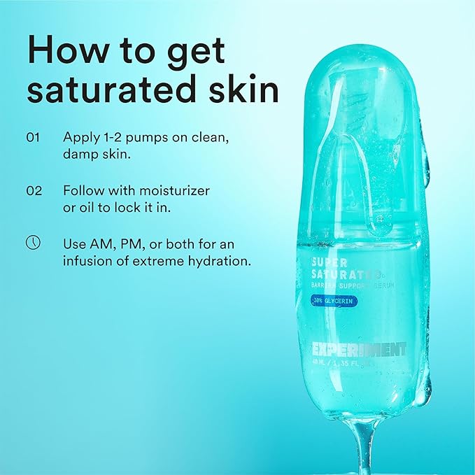 Experiment Super Saturated Ultra Hydrating Barrier Serum - 30% Glycerin, Polyglutamic Acid + Prickly Pear for Intensive Moisture, Plump + Dewy Skin, 1.35 FL OZ - Hydrating Serum for All Skin Types