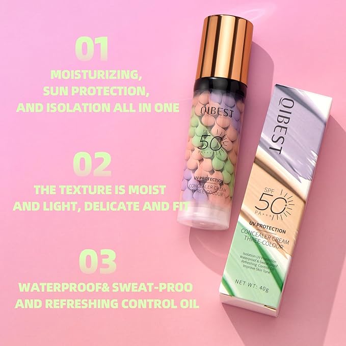 3 in 1 Face Primer Before Makeup, SPF 50 Sunscreen & Color Corrector, Long-Lasting Hydrating Makeup Base, Smoothes Fine Lines, Oil Control, Tone Correcting, Blurs Pores, Lightweight Pore Minimizer