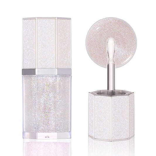 DEAR DAHLIA Paradise Sparkle Lip Glaze (Crystal) - High-Shine Vegan Lip Gloss for Lightweight with Glitter & Shimmer Finish, Cooling Lip Plumper, Non-Sricky Oil & Hydrating Finish. 0.19 fl oz.