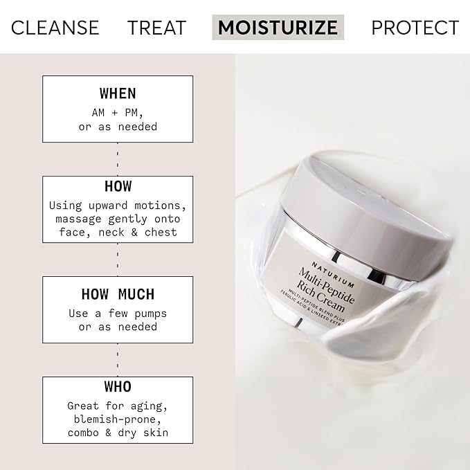 Naturium Multi-Peptide Rich Cream, Hydrating & Nourishing to Help Appearance of Fine Lines & Wrinkles, Vegan & Cruelty-Free, 1.7 oz