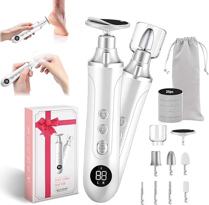 Electric Nail Drill Kit, Cordless Manicure Pedicure Kit with Memory Modes, 15 Speed Portable Nail Drill Machine, Callus Remover with 25Pcs Sandpaper Discs,Hand Foot Care Tool for Thick Nail Toenail