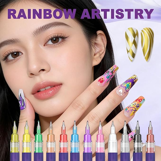 12 Colors Nail Art Pens Set,Nail Art Markers for Gel Nails,Fine Tip Nail Art Pen 0.5mm,Drawing Painting Liner Brush for DIY Nail Art Drawing Painting Tools(C-3 Sets)