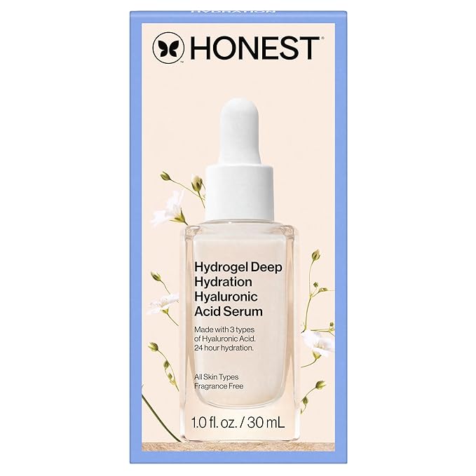 Honest Beauty Hydrogel Deep Hydration Hyaluronic Acid Serum, Moisturizes Plumps, Hypoallergenic, Fragrance-Free, Vegan, Gentle for Sensitive Skin, 1 fl oz