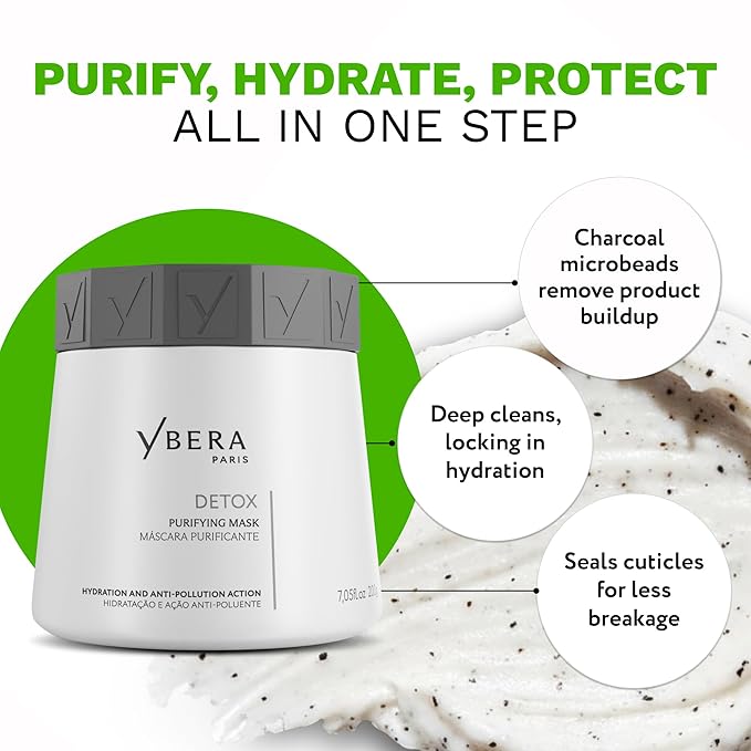 Ybera PuriOxy® Purifying Mask Scalp Scrub & Scalp Treatment, Detox Scalp Mask with Charcoal, Supports Clarifying Shampoo, Removes Build Up, Balances Scalp, Hydrates & Revitalizes Hair, 200g