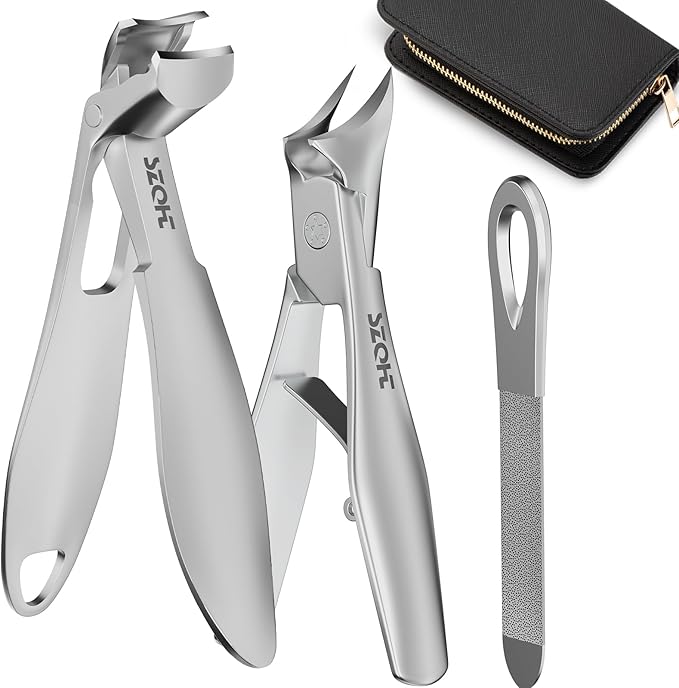Nail Clippers Set - SZQHT 2025 Upgrade Angled Head Nail Clippers for Men,Seniors,Women,Toenail Clippers for Thick,Ingrown, Nails, Professional Stainless Steel Toe Nail Clippers,Nail File, Heavy Duty