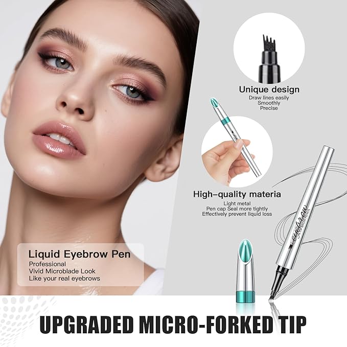 Microblading Eyebrow Pencil, Eyebrow Pen with an Upgrade Micro-Fork Tip Applicator, Waterproof Microblading Brow Pen,Last All Day, Brow Pencil for Natural Looking Brows Makeup (Reddish Brown)