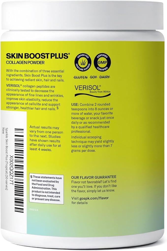 Sparkle Wellness VERISOL Bioactive Hydrolyzed Collagen Peptides | Collagen Powder Supplement with Vitamin C & Hyaluronic Acid for Hair, Skin, and Nail Health | Skin Boost Plus (Tropical) [50-Serves]