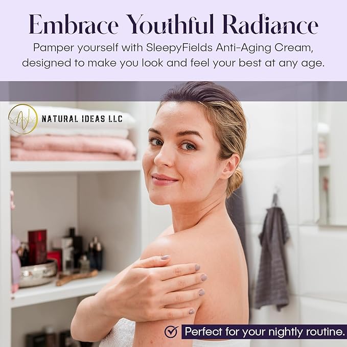 SLEEPY FIELDS Anti-Aging Face Night Cream for Men and Women - Reduce Wrinkles, Fine Lines, and Crows feet - Natural Anti-Wrinkle Night Face Cream - Hyaluronic Acid, Green Tea, and Rose Water - 60 ml