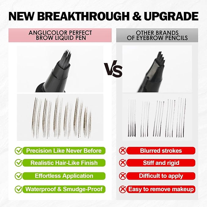 Anglicolor Microblading Eyebrow Pen Easy To Use,Eyebrow Pen Natural,Eyebrow Brush PenTo Hair-Like Strokes, Long-Lasting,Quick Drying,Outlining Filling Eyebrow Makeup 04 BLACK