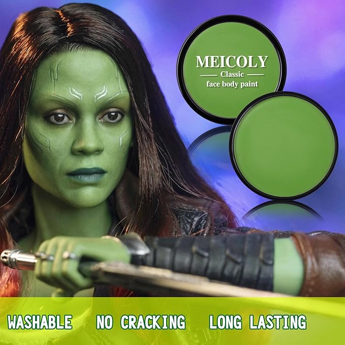 MEICOLY Light Green Face Body Paint,Christmas Stocking Stuffers,Green Face Paint for Halloween Witch Makeup Elphaba Costume,Hunting Hulk Camo Face Paint for Adults Kids,St Patricks Day Accessories