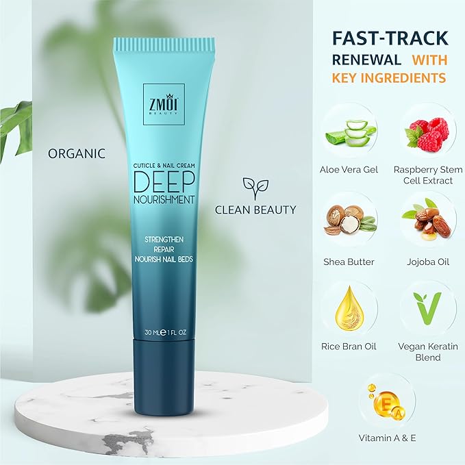 ZMOI Cuticle & Nail Cream Treament, Deep Nourishing - USA Made - Daily Repair Nail Care w/Organic Shea Butter, Jojoba Oil - Soften Cuticles, Strengthen Nails, Hydrating (1 Fl Oz/Pack of 1)