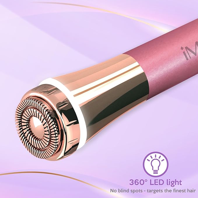 iMusthav Facial Hair Remover for Women – Painless 16mm Dual Ring Floating Head Blade, Portable, Electric Razor & Epilator for Flawless Face, Lips & Chin – with 18K Gold-Plated Head, 360° LED Light