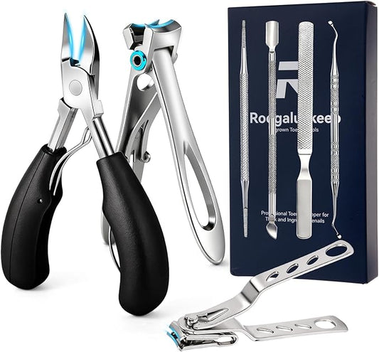 Professional Ingrown Toenail Tools 7-Piece Set – 360° Rotating Nail Clipper, Toenail Lifter & Wide Opening Nipper | Podiatrist-Recommended Foot Care Kit for Thick & Ingrown Nails