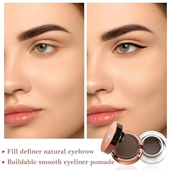 AFGHOUZ Cream Eyebrow Duo Kit, Brow Powder and Eyeliner Gel, Eye Brow Pomade Waterproof Highly Pigmented, Filler Thicker Brows, with Dual Head Brush