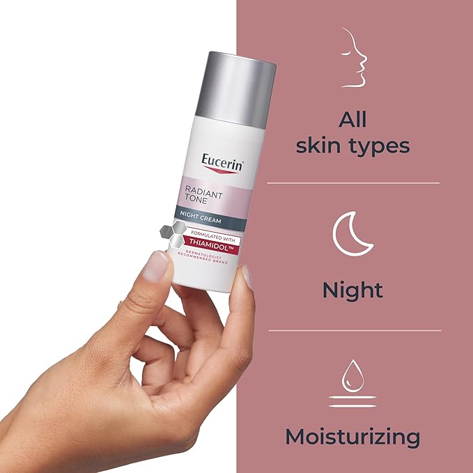 Eucerin Radiant Tone Night Cream, Dark Spot Corrector with Thiamidol, Night Moisturizer for Face Helps Visibly Reduce the Look of Dark Spots, All Skin Types, Holiday Gifts for Self Care, 1.7 Oz Bottle